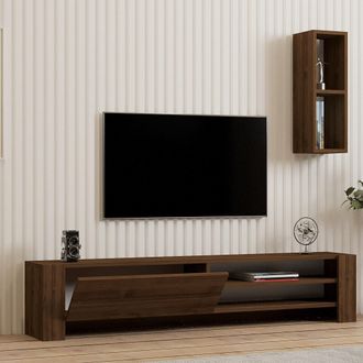 Dmora Mueble Para Tv Caraglio, 2 Estantes, Apertura Abatible, 1 Puerta, 160x27x33h Cm, Color Nogal Marr&oacute;n