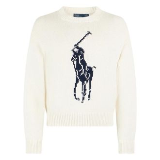 Polo Ralph Lauren Round-neck Knitwear, female, White, Size: M Cotton Sweater With Logo