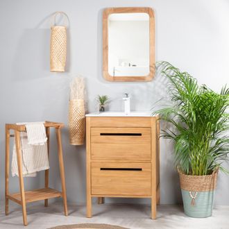 Wanda Collection Mueble Ba&ntilde;o De Teca Y Cer&aacute;mica Sira L 60 Cm