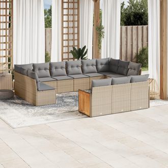 vidaXL Set De Sof&aacute;s De Jard&iacute;n Y Cojines 13 Pzas Rat&aacute;n Sint&eacute;tico Beige Vidaxl