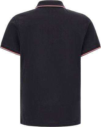 Moncler Tricolor-Striped Cotton Piqu&eacute; Polo Shirt - Black