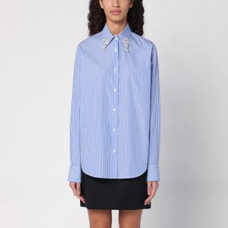 Prada Light blue poplin shirt with rhinestones