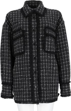 Msgm Black Checkered Frayed Detail Cotton-Blend Jacket