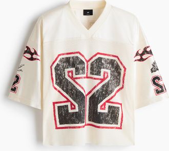 H&M Bedrucktes Oversized T-Shirt aus Mesh - White