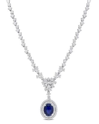 Rina Limor 14K 3.05 Ct. Tw. Diamond & Blue Sapphire Halo Necklace