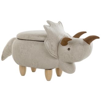 Beliani Taburete Para Ni&ntilde;os Triceratops Tapizado En Tela De Poli&eacute;ster Gris Claro Patas De Madera Tapizadas Funci&oacute;n De Almacenamiento Triceratops