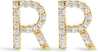 House of Brilliance 10K Gold 1/10 Cttw Diamond Initial A to Z Stud Earring in Yellow Gold | R at Nordstrom