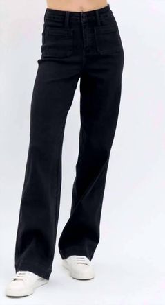 Judy Blue High Waist Patch Pocket Straight Fit Jeans In Black