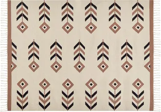 Beliani Alfombra Kilim De Algod&oacute;n Beige Negro 160 X 230 Cm Reversible Dormitorio Niavan