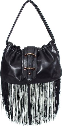 Emporio Armani Vintage black leather handbag with fringes
