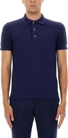 Tom Ford Classic Blue Pique Polo With Button Placket