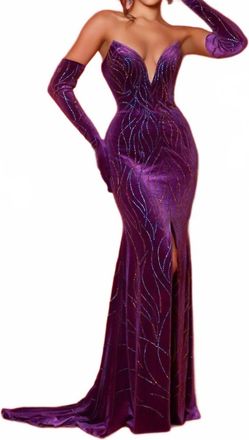 Johnathan Kayne Strapless Stretch Velvet Gown In Purple