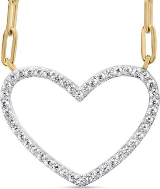 House of Brilliance 14K Yellow Gold over Silver 1/4 Cttw Diamond Open Heart with Paperclip Chain Pendant Necklace
