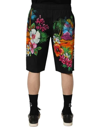 Dolce & Gabbana Tropical Floral Print Bermuda Shorts - Black