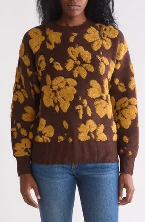 Blu Pepper Floral Distressed Terry Sweater in Brown at Nordstrom Rack, Size Medium