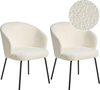 Beliani Conjunto De 2 Sillas De Comedor Tapizado De Boucl&eacute; Respaldo Redondo Beige Claro Ludden