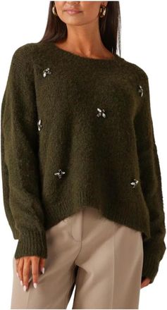Summum Truien & Vesten, Dames, Groen, L, Leer, Embellished Sweater Cozy Melange Knit