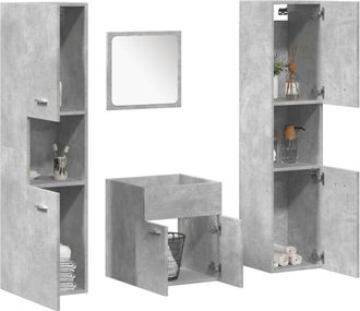 vidaXL Vidaxl - Juego Muebles De Ba&ntilde;o 4 Pzas Madera Contrachapada Gris Hormig&oacute;n