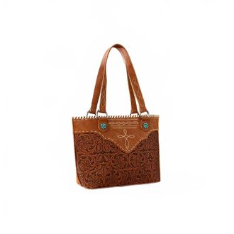 Montana West Tooled Floral Concealed Carry Tote Bag In Dark Brown