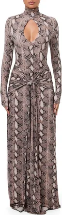 Naked Wardrobe Snake Print Long Sleeve Maxi Dress in Nude Snakeskin at Nordstrom, Size X-Small