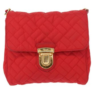 Prada Pushlock Chain Flap Quilted Tessuto Red Nylon Handbag (Pre-Owned)