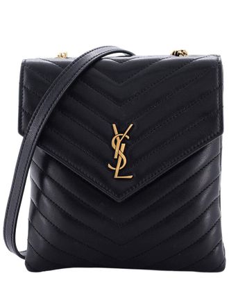 Saint Laurent Black Chevron Leather Double Flap Bag (Authentic Pre-Loved)