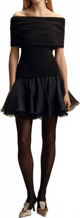 Marina Moscone Off-Shoulder Lurex Jersey Bubble Dress In Midnight/silver