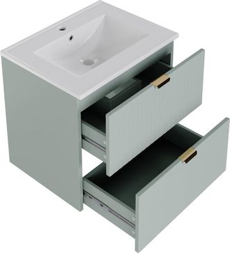 Urban Meuble Mueble lavabo 2 cajones acanalado 61 cm verde salvia