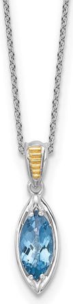 Diamond2Deal Sterling Silver with 14k Accent Marquise London Blue Topaz Pendant Necklace