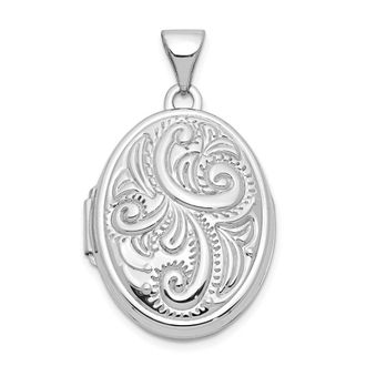 Diamond2Deal 14k White Gold Scroll Design Domed Oval Locket Pendant