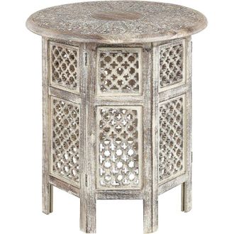 Beliani Tavolino orientale rotondo 53 x 53 cm Soggiorno Mango Legno chiaro Santra
