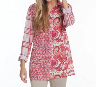 Multiples Multi Print Crinkle Blouse In Fuschia