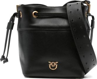 Pinko Pinko, Tassen, Dames, Zwart, ONE Size, Mini Secchiello Love Birds Schoudertas