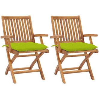 vidaXL Sillas De Jard&iacute;n 2 Uds Madera Teca Con Cojines Verde Brillante Vidaxl