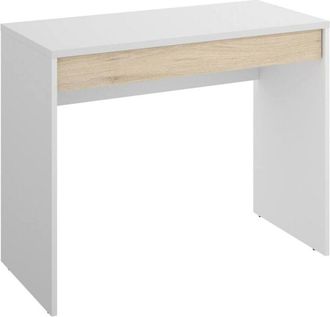 Dmora Scrivania Affiniti, Scrittoio ufficio salvaspazio multiuso, Tavolo da studio lineare con 1 cassetto, 90x50h74 cm, Bianco e Rovere - Dmora