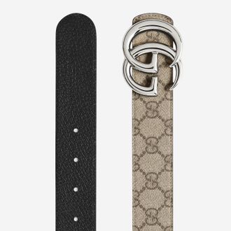 Gucci Mens Gg Marmont Reversible Belt Beige Polyurethane