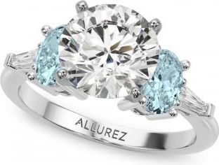 Allurez Round Lab Grown Diamond & Oval Aquamarine Engagement Ring in Platinum (3.98ct)