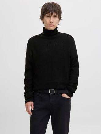 Jack & Jones Rollkragenpullover JACK & JONES JJROY KNIT ROLL NECK AW25, Herren, Gr. S, schwarz, Strick, Obermaterial: 100% Polyacryl, unifarben, relaxed fit, Rippb