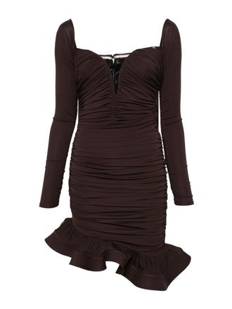 Elisabetta Franchi Short Brown Dress With Ruffles