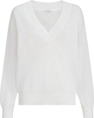 Brunello Cucinelli Linen and cotton Diamond yarn sweater in White at Nordstrom, Size Xx-Large Eu