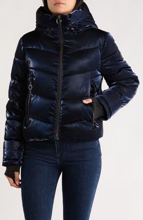 BCBGeneration Hooded Faux Fur Lined Water Resistant Puffer Jacket in Sapphire at Nordstrom Rack, Size Medium