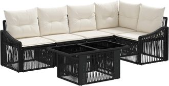 vidaXL Conjunto De Sof&aacute;s De Jard&iacute;n 6 Uds. Negro Y Blanco Crema Vidaxl
