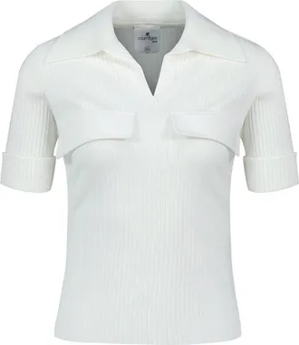 Courr&egrave;ges Womens Ribbed Viscose Polo White