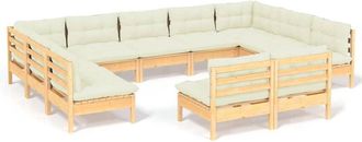 vidaXL Muebles De Jard&iacute;n 11 Pzas Y Cojines Madera Maciza De Pino Crema Vidaxl