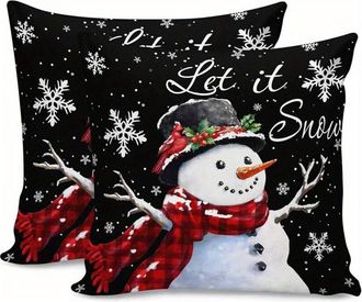 OEM Juego De Fundas De Almohada Navide&ntilde;as De Estilo Bohemio: Estampado De Mu&ntilde;eco De Nieve, P&aacute;jaro Rojo Y Copo De Nieve, Funda Con Cremallera let It Snow, 