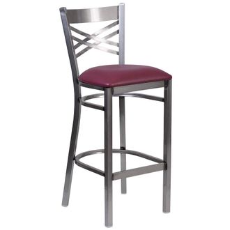 Flash Furniture Clear Coated X Back Metal Restaurant Barstool - Burdy Vinyl Seat