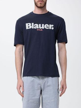 Blauer T-shirt in cotone con logo