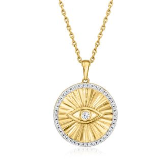 Ross-Simons Diamond Evil Eye Medallion Pendant Necklace in 18kt Gold Over Sterling