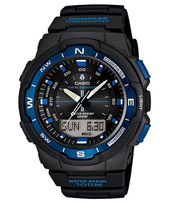 Casio Mens Twin Sensor Digital Black and Blue Compass Watch - SGW-500H-2BV
