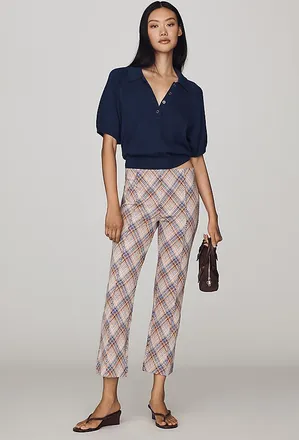 Maeve Poppy Plaid Kick-Flare Pull-On Pants